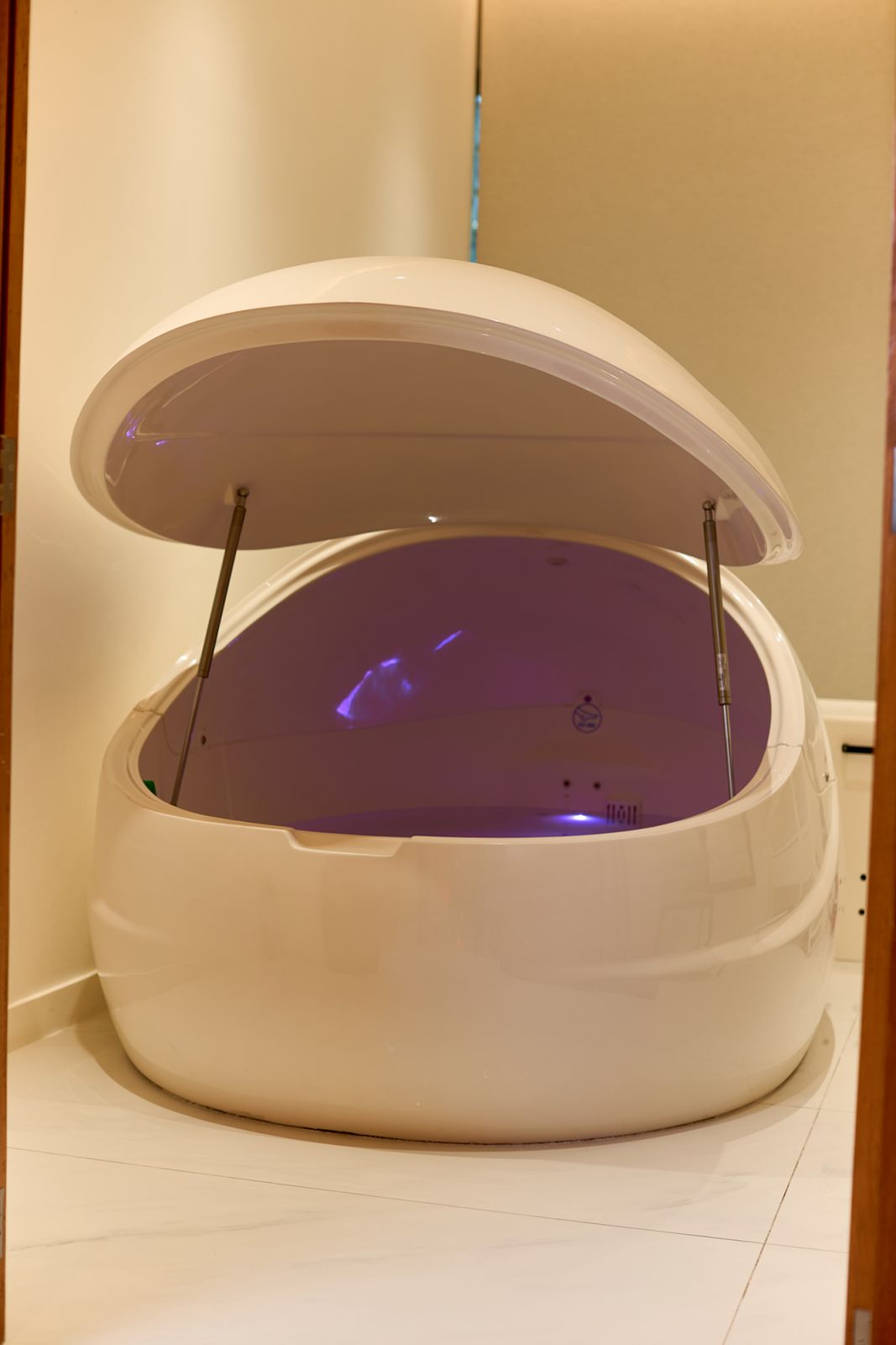 The machine is used for Float Therapy, where patients relax in a sensory deprivation tank to achieve a meditative state. It is part of Dr Rigor's stem cell package