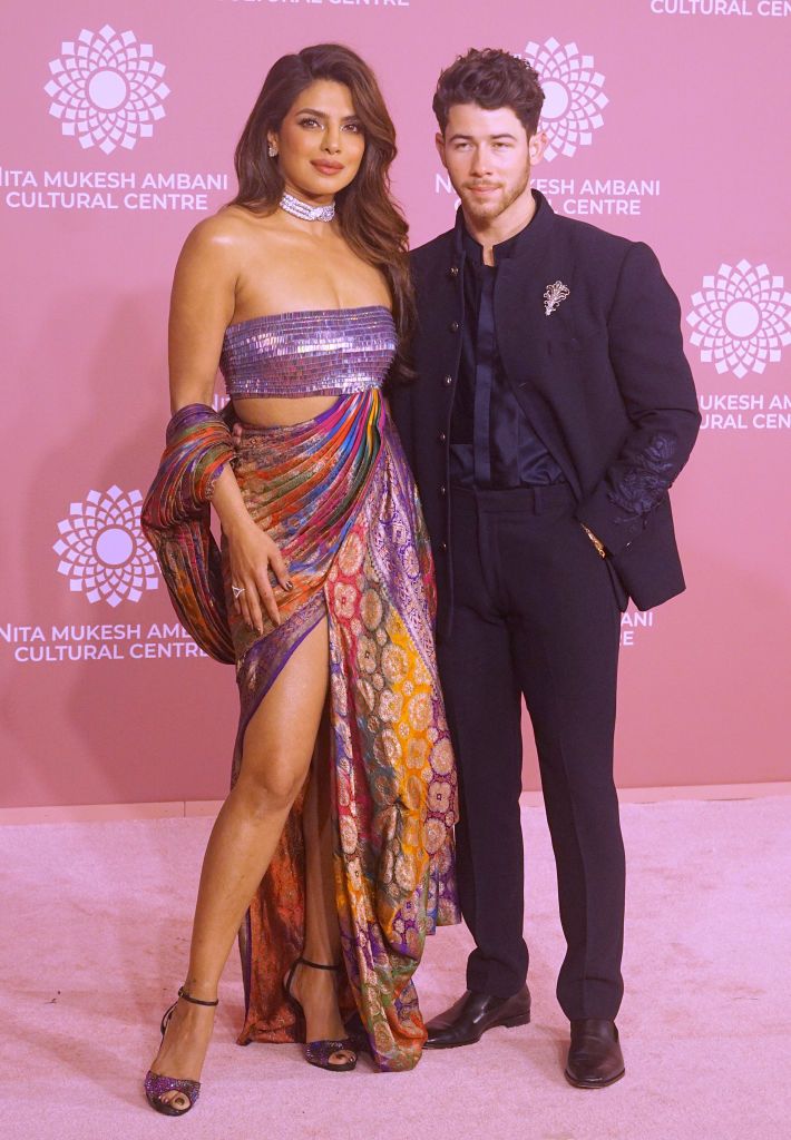 MUMBAI, INDIA - APRIL 01 : Priyanka Chopra and Nick Jonas attend the launch of Nita Mukesh Ambani Cultural Centre (NMACC) on April 01, 2023 in Mumbai, India (Photo by Prodip Guha/Getty Images)