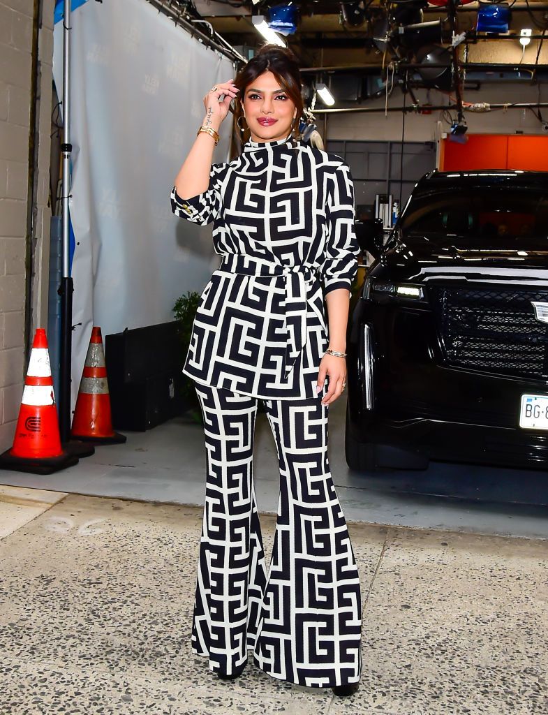 NEW YORK, NEW YORK - APRIL 27: Priyanka Chopra is seen outside ABC Studio on April 27, 2023 in New York City. (Photo by Raymond Hall/GC Images)