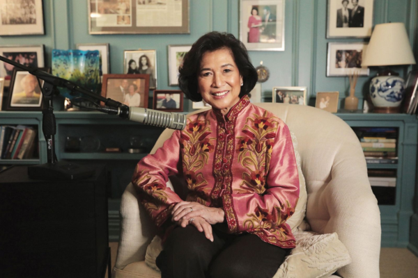 Loida Nicolas-Lewis, about to start her podcast (Photo: Joe Salazar)