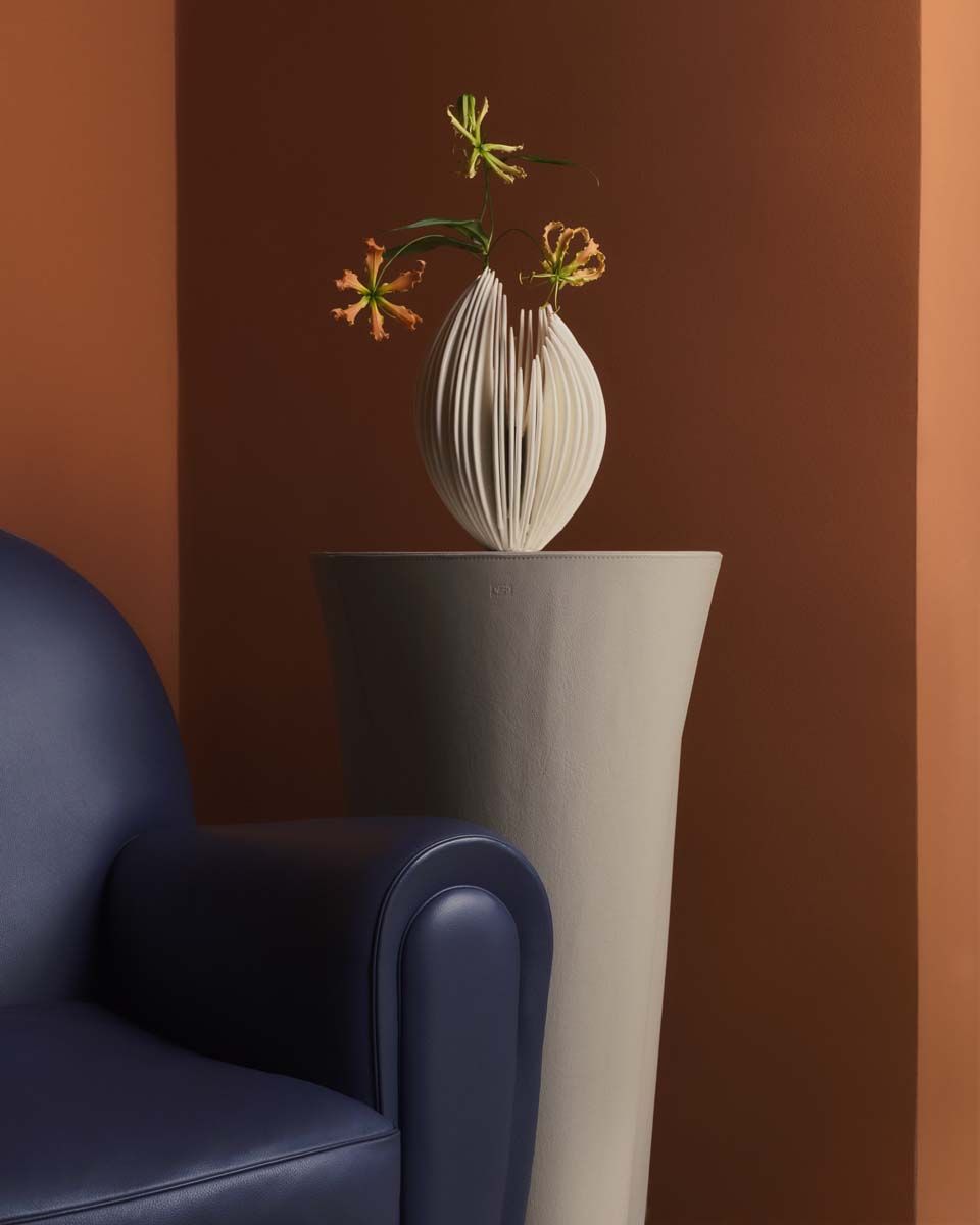 Poltrona Frau’s Pelle Frau “Colorsphere” Impact Less leather pedestal