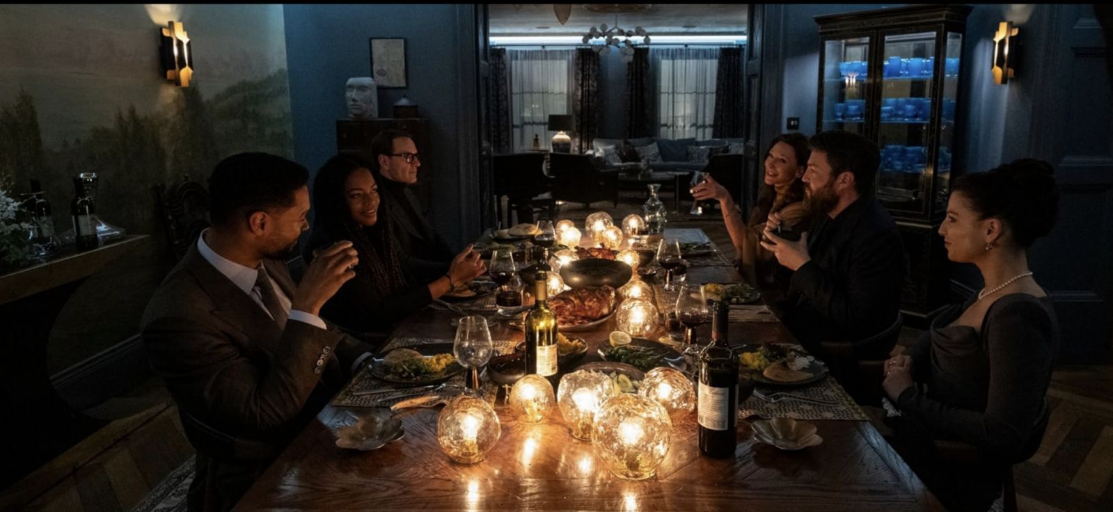 The guests having dinner at George and Kathryn's home in spy thriller 'Black Bag' (Photo: IMDB)