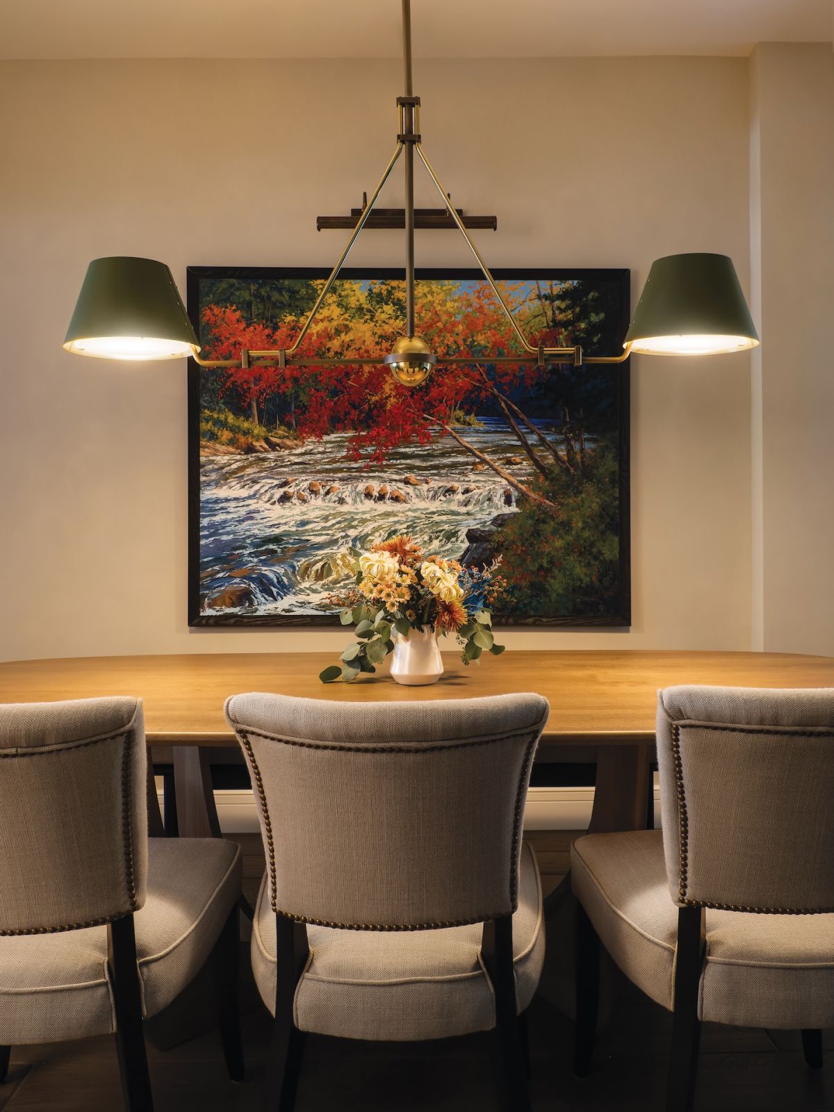 Dining chairs by Timothy Oulton reupholstered with stain-resistant fabric