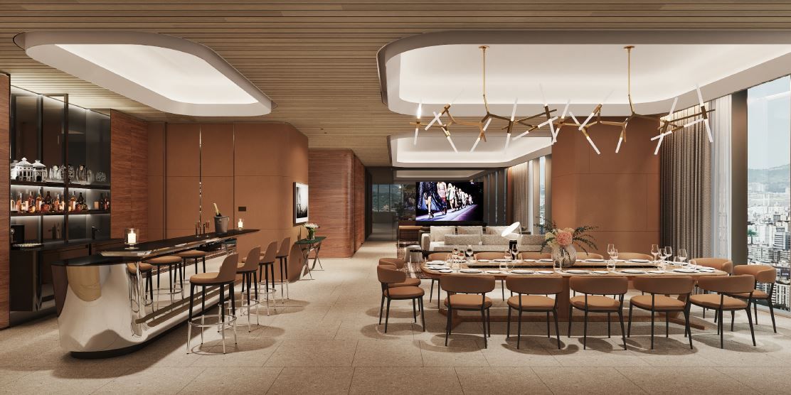 Park Hyatt Taipei’s Presidential Suite includes a private bar and dining room—spacious enough to host a full cabinet meeting, and a reflection of the hotel’s elevated approach to urban hospitality