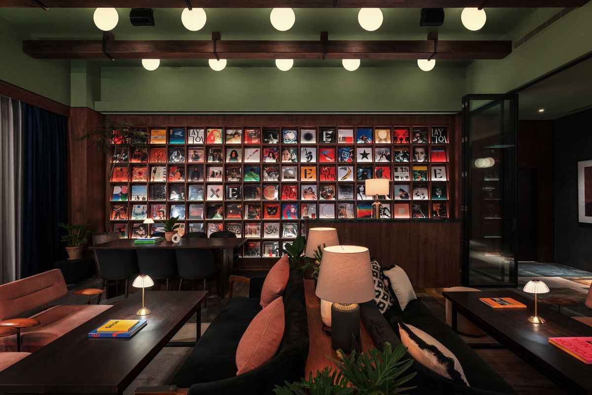 The stunning vinyl wall at Episode Daan Taipei hotel reflects a layered approach to hospitality