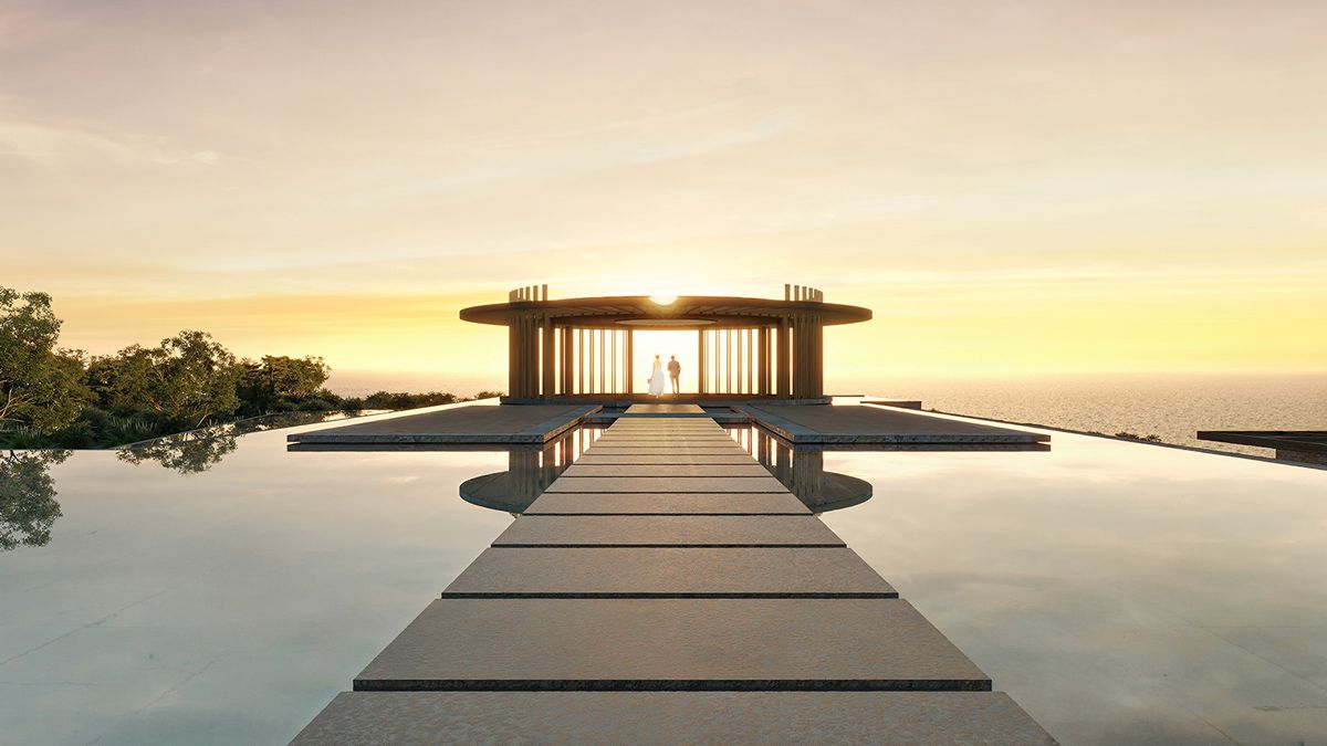 A rendering of the wedding chapel at Capella Kenting, designed by ACPV architects as a hospitality space that connects deeply with local culture