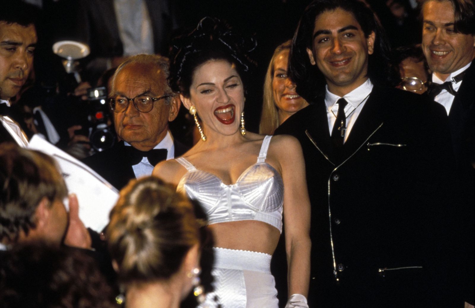 Madonna wearing the iconic cone-shaped bra at Cannes Film Festival