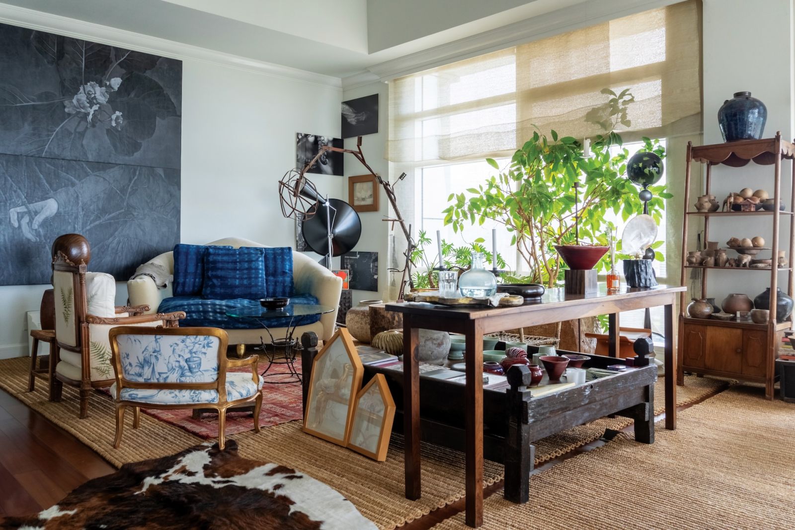 The private living room with a melange of furniture playing with proportion and asymmetry in Yola Johnson's home