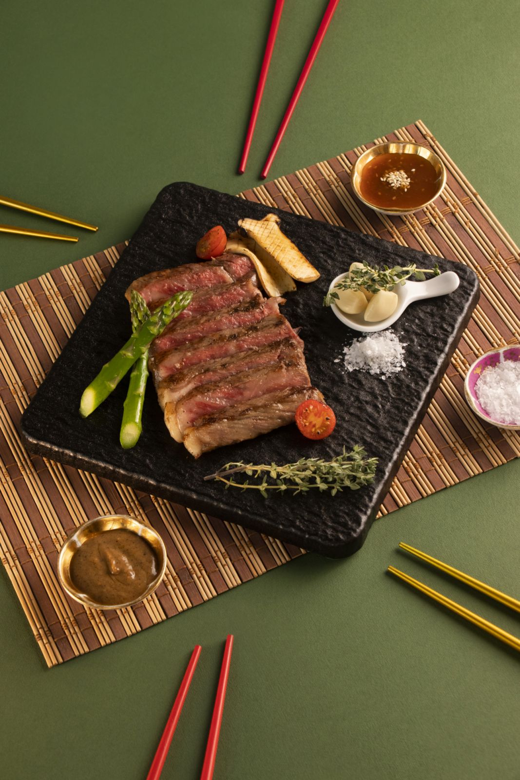 Pan fried Japan Miyazaki Beef with king oyster mushroom