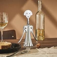 Alessi Anna G Corkscrew by Alessandro Mendini is a chrome-plated zamak wine opener with an anthropomorphic smiling figure (Photo: Alessi)