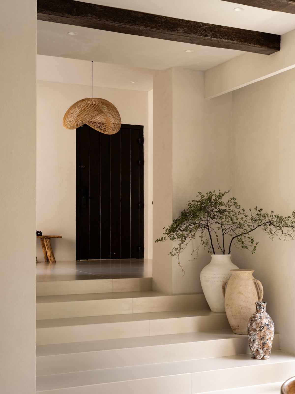 The serenely appointed home is reminiscent of white-washed Medierranean homes