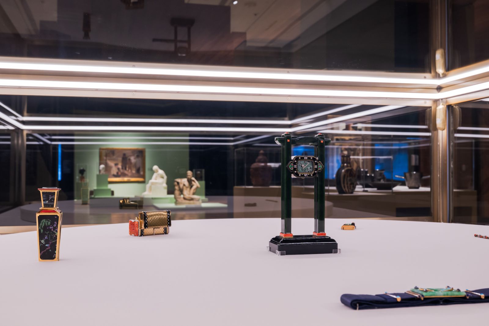 A clock, vanity case and more Cartier Art Deco accessories on display at the ‘City of Others: Asian Artists in Paris, 1920s-1940s’ exhibition at the National Gallery Singapore (Photo: National Gallery Singapore)