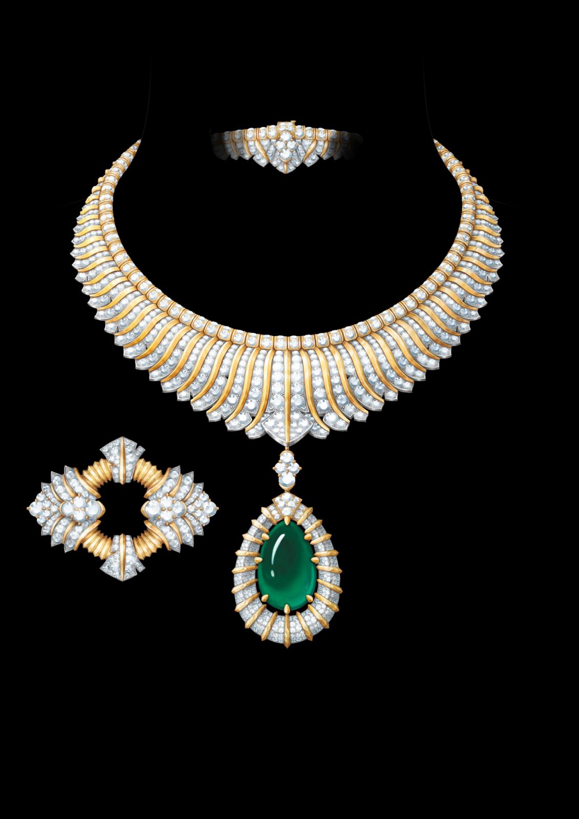 Palmeraie Merveilleuse necklace and matching brooch (Photo: courtesy of Van Cleef & Arpels)
