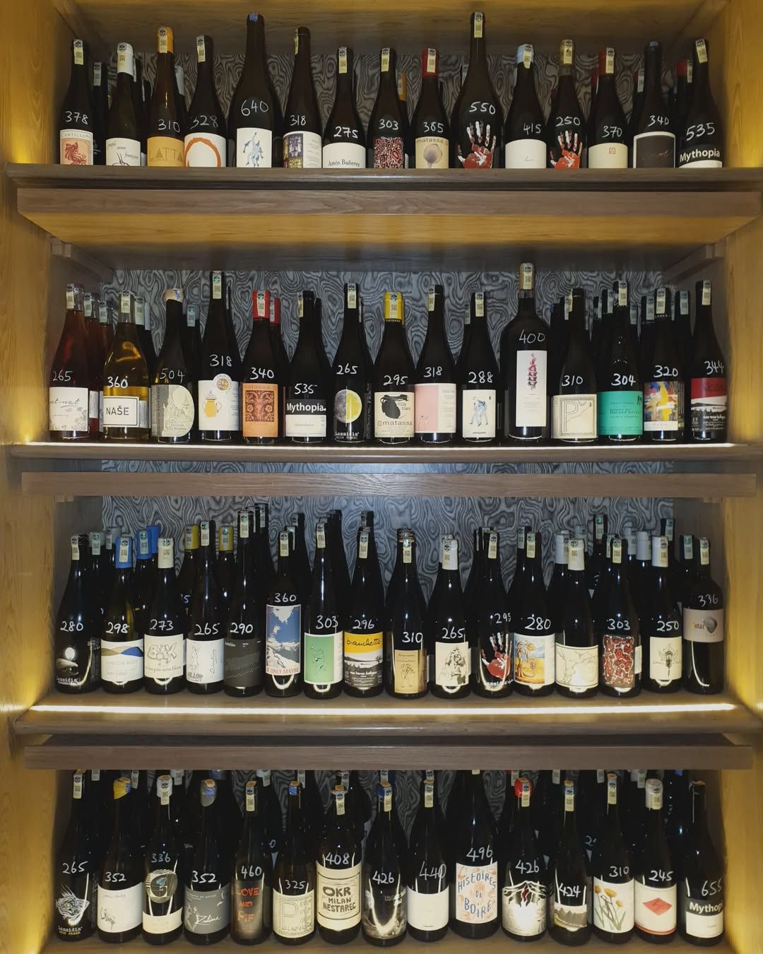 The infamous wine wall, featuring wines from across the world (Image: @gentlegiants.bar)