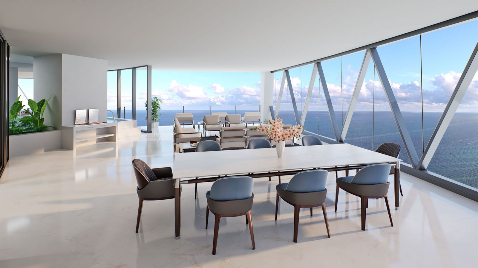 Amenities at Bentley Residences Miami include a state-of-the-art kitchen that disappears at the touch of a button and a private pool as a standard amenity on every floor of every condo unit (Photo: Bentley Residences Miami)