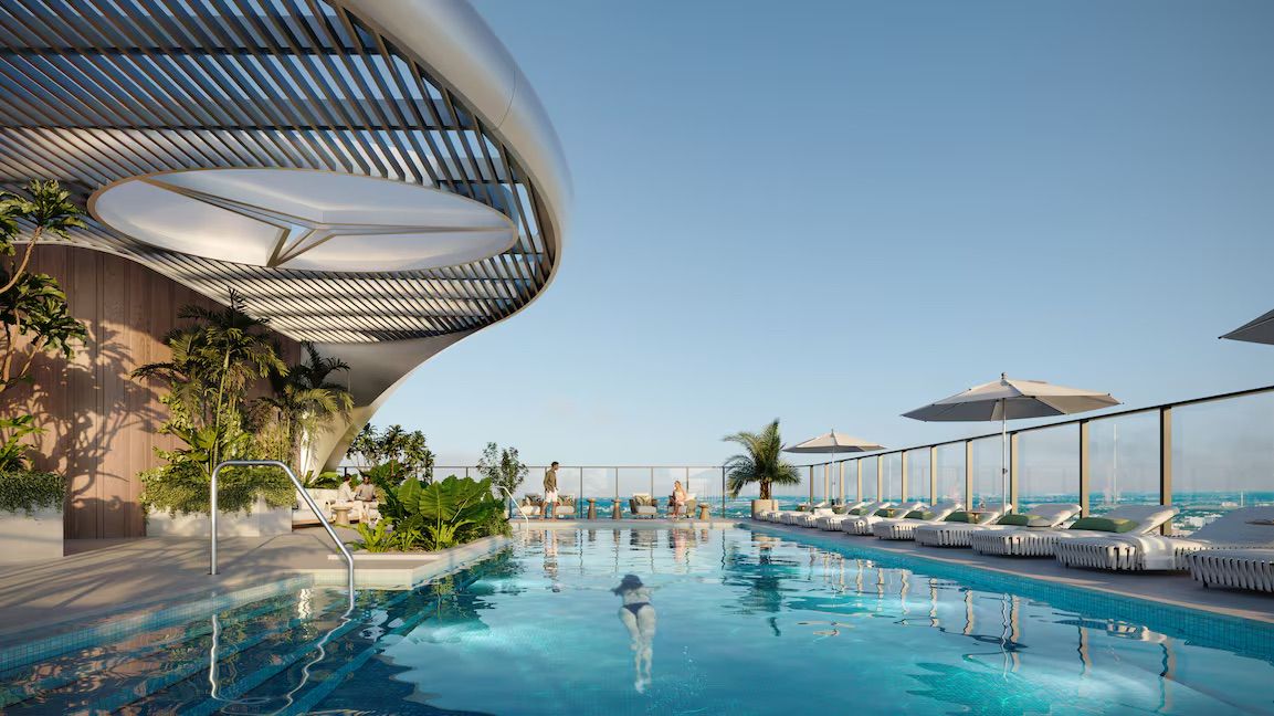 Multi-level spaces in Mercedes‑Benz Places in Miami are crafted to meet diverse interests, including a pool with the unmistakable Mercedes marque (Photo: Mercedes‑Benz)