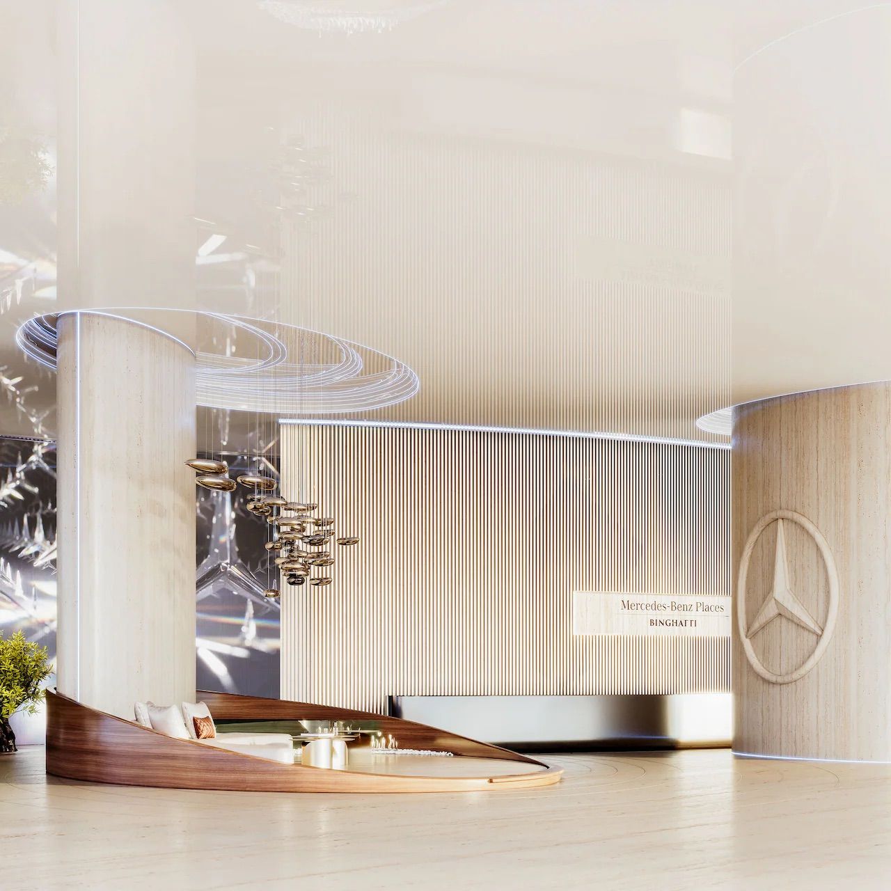 The lobby of Mercedes‑Benz Places in Dubai sets the tone of exclusivity, adorned with iconic details for a luxury living experience (Photo: Mercedes‑Benz)