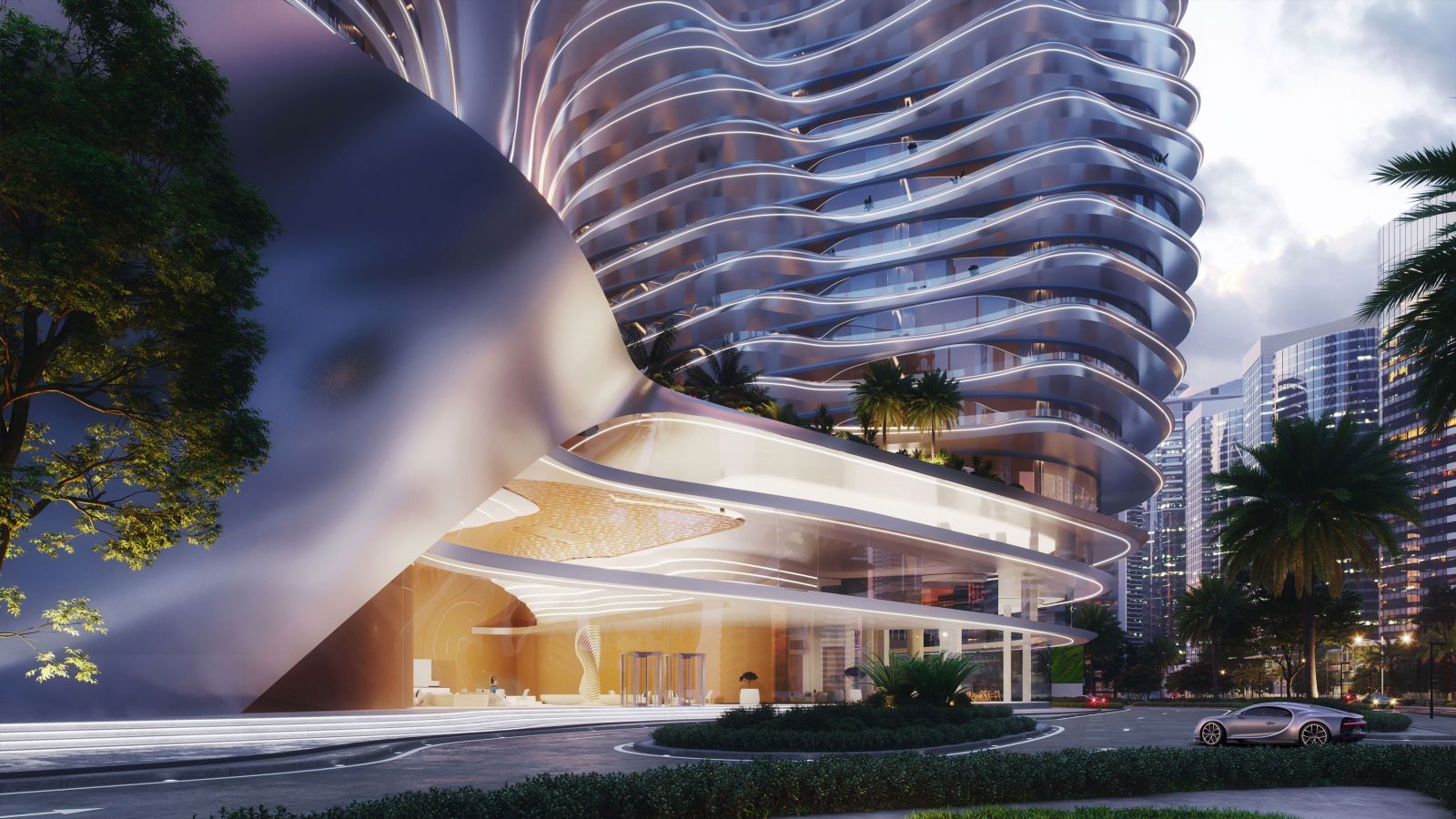 Penthouses will be served by a pair of garage-to-penthouse car lifts, which will allow the owners to drive their vehicles directly into these apartments (Photo: Bugatti)