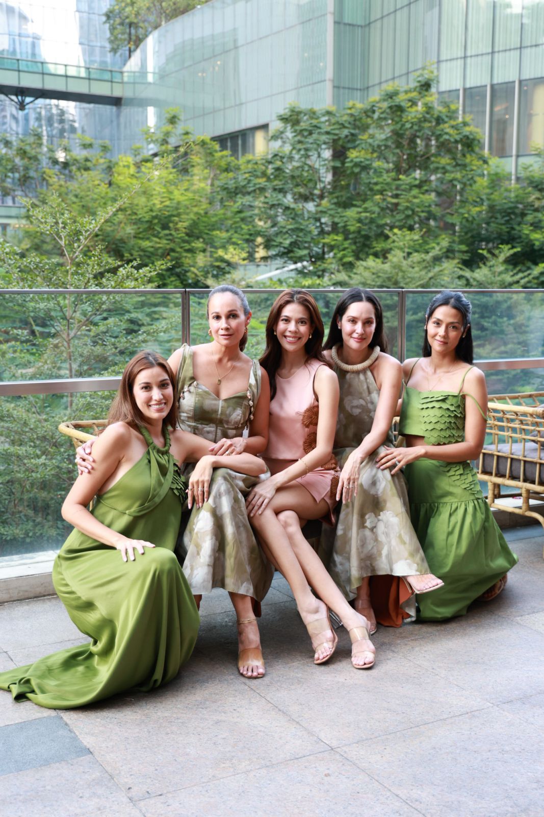 Rachel Peters, Georgia del Rosario, Alison Black, Patti Grandidge-Herrera and Vanessa Matsunaga wear pieces from Rosanna Ocampo’s summer 2025 collection “La Concha” (Photo: courtesy of Rosanna Ocampo)