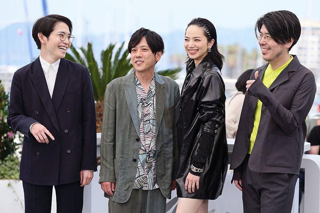 CANNES, FRANCE - MAY 19: Hirase Kentaro, Kazunari Ninomiya, Nana Komatsu and Genki Kawamura pose during the "Exit 8" photocall at the 78th annual Cannes Film Festival at Palais des Festivals on May 19, 2025 in Cannes, France. (Photo by Andreas Rentz/Getty Images)