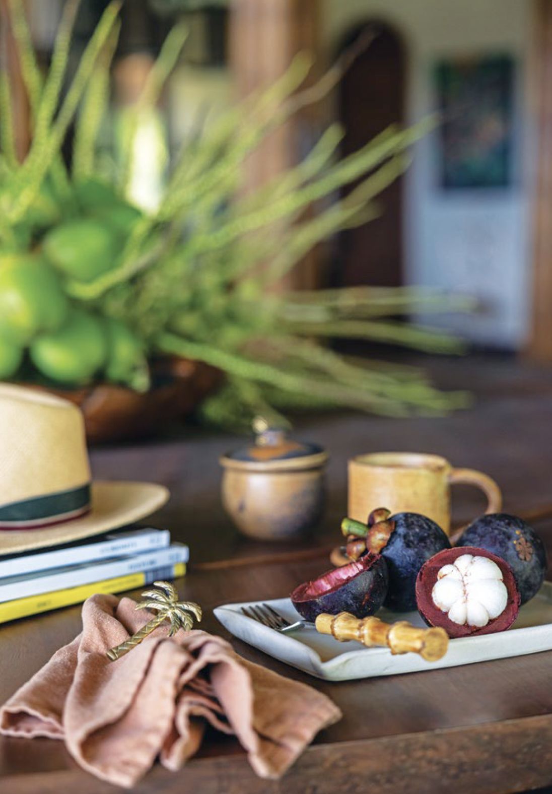 Cutlery from Bali and stoneware by Stoneware Pottery in Cagayan at Aman Sinaya on Mati Island, Mindanao