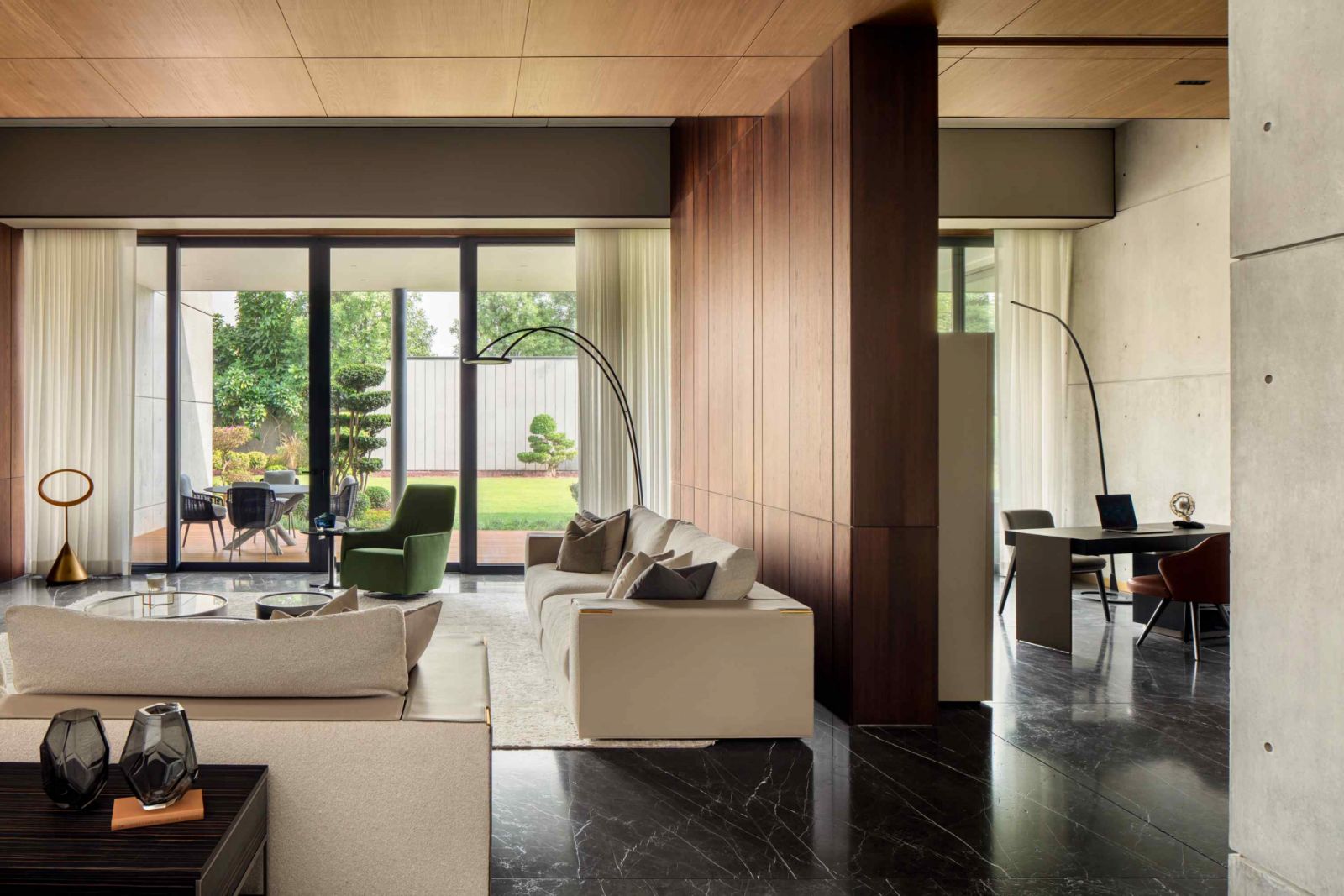 Italian marble flooring adds sophistication and refinement while maintaining a cool temperature
