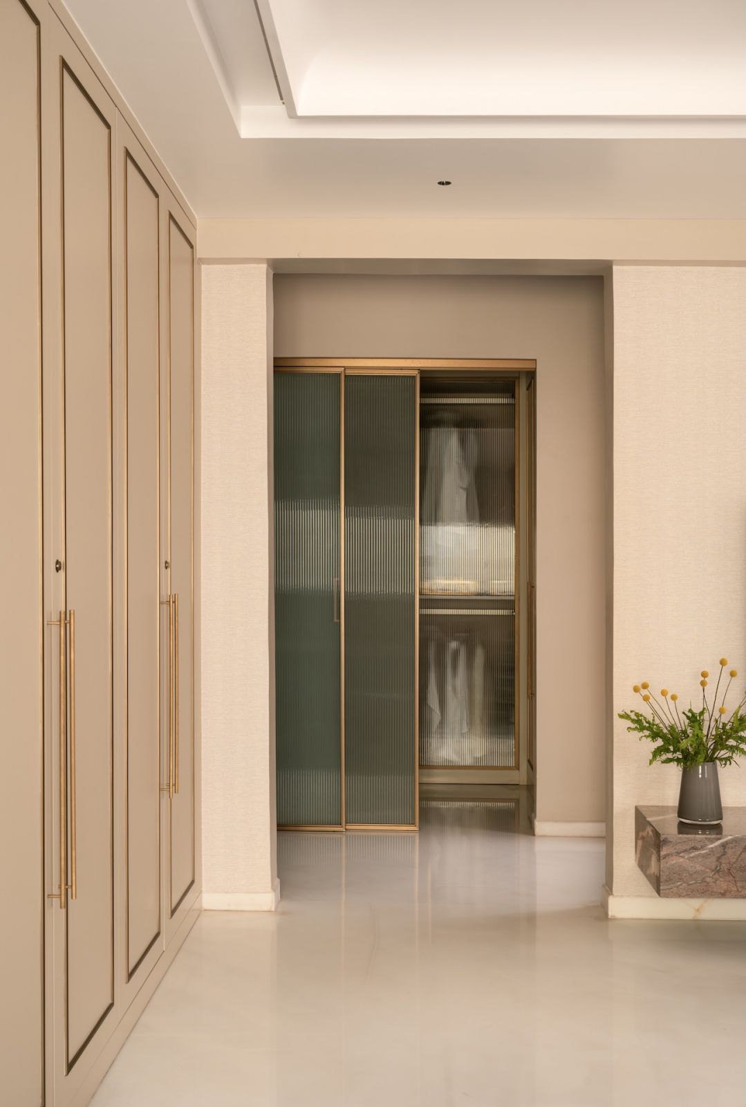 The primary bedroom of a home in Bengaluru, India, designed by Studio GSA