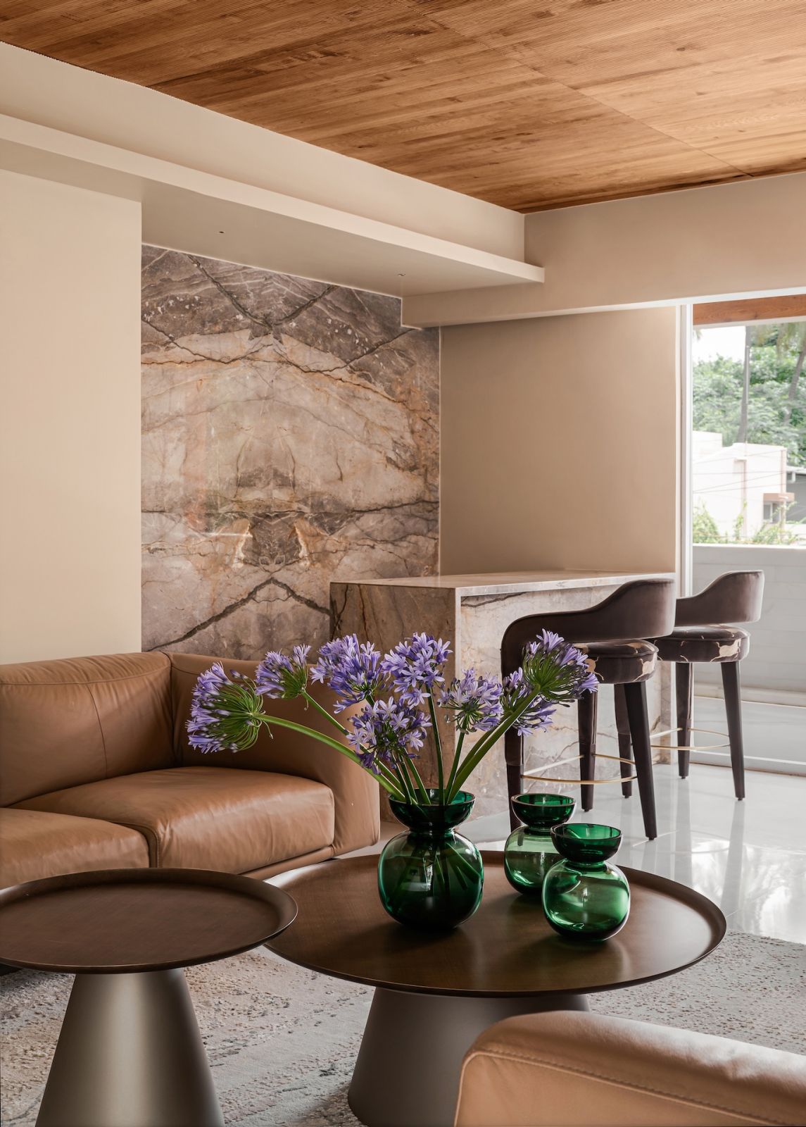The hidden bar of the formal living room in a home in Bengaluru, India, designed by Studio GSA
