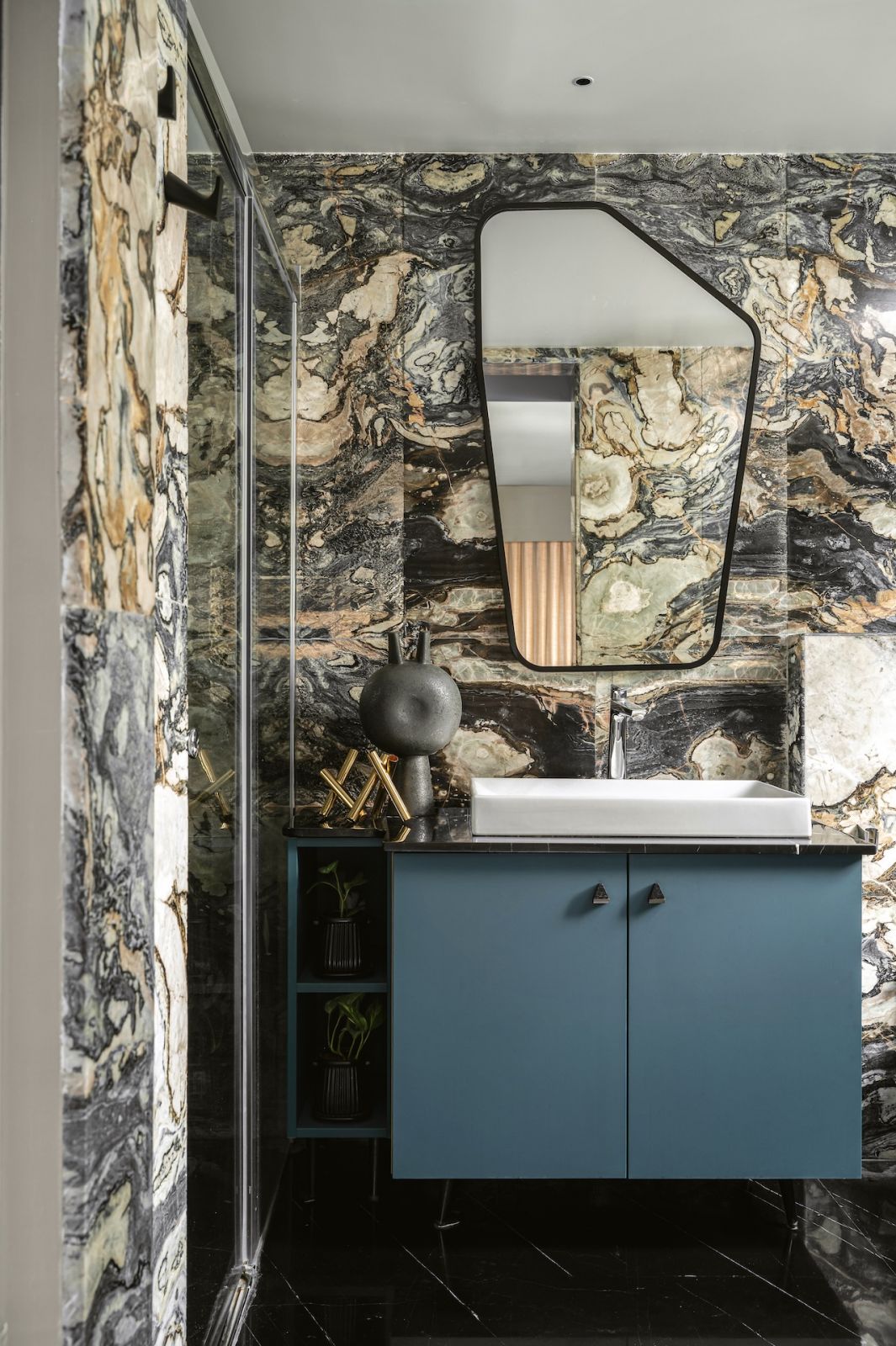 One of the bathrooms of a home in Bengaluru, India, designed by Studio GSA