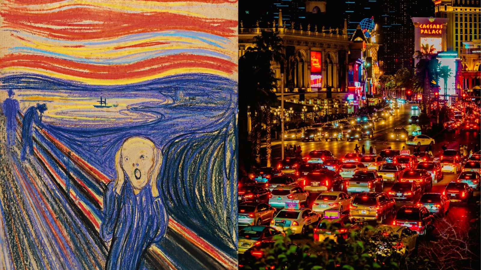 Las Vegas’ neon frenzy and sensory overload channel the raw anxiety and intensity of Munch’s ‘The Scream’.