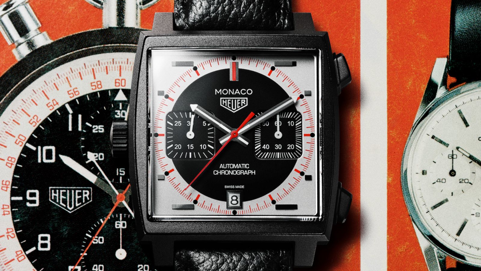 is inspired by the Heuer stopwatches from the 1960s and 1970s