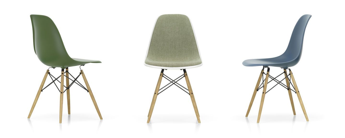 The Eames DSW chairs feature the signature wire base structure that Charles Eames perfected using welding techniques learned during WWII aircraft production (Photo: Vitra)