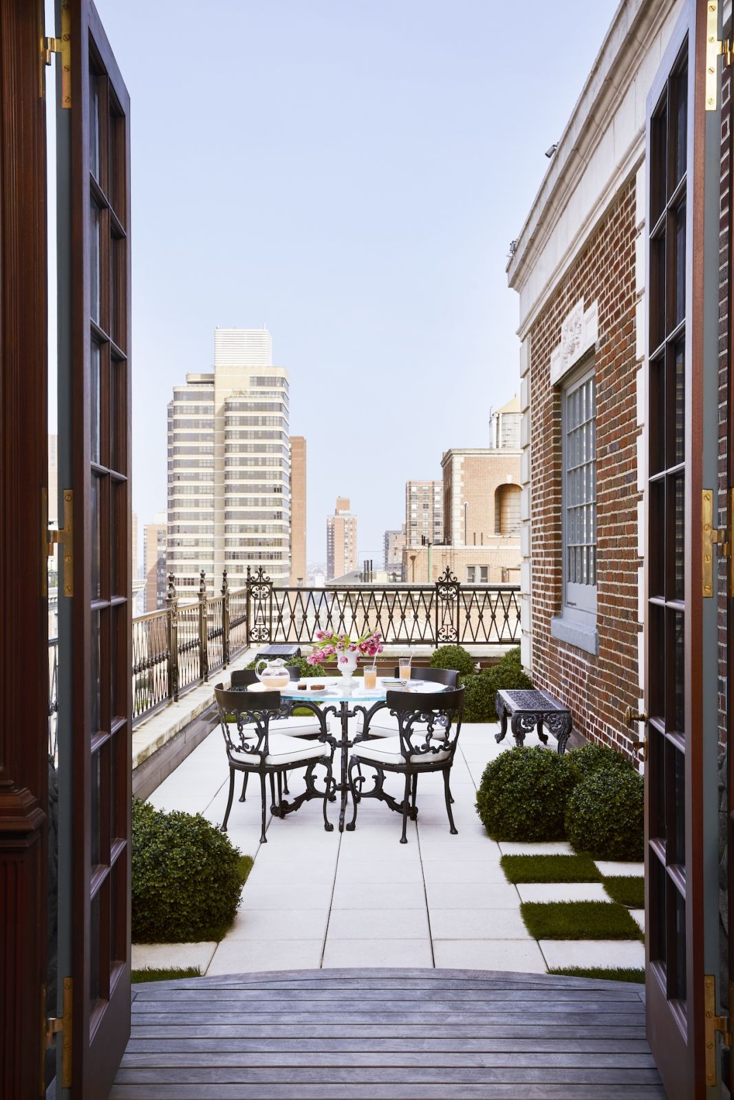 The outdoor terrace at a home on Park Avenue, New York, designed by Phillip Thomas