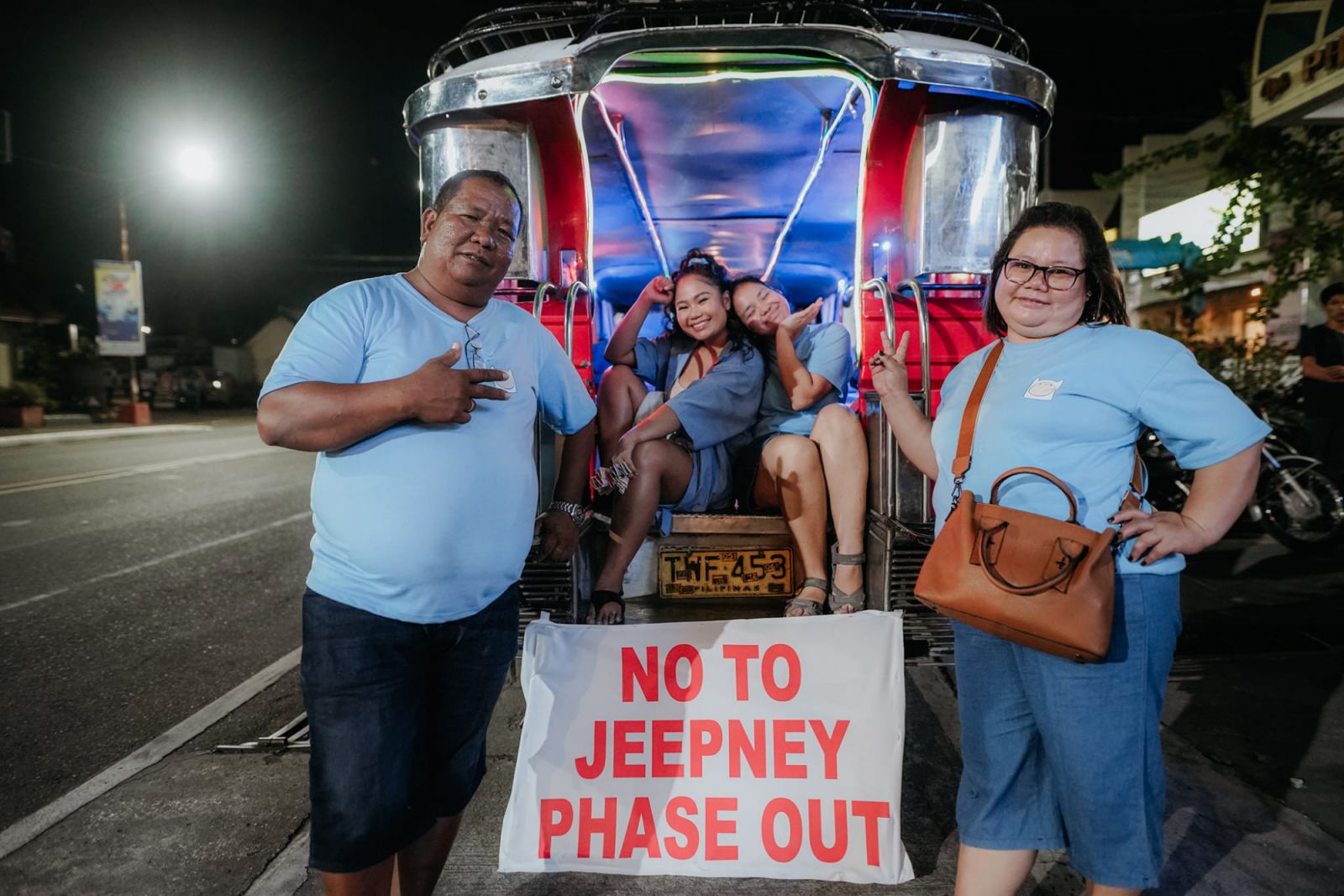 Hyacenth Bendaña and her family, protesting against the jeepney phaseout and fighting for more inclusive active transport policies