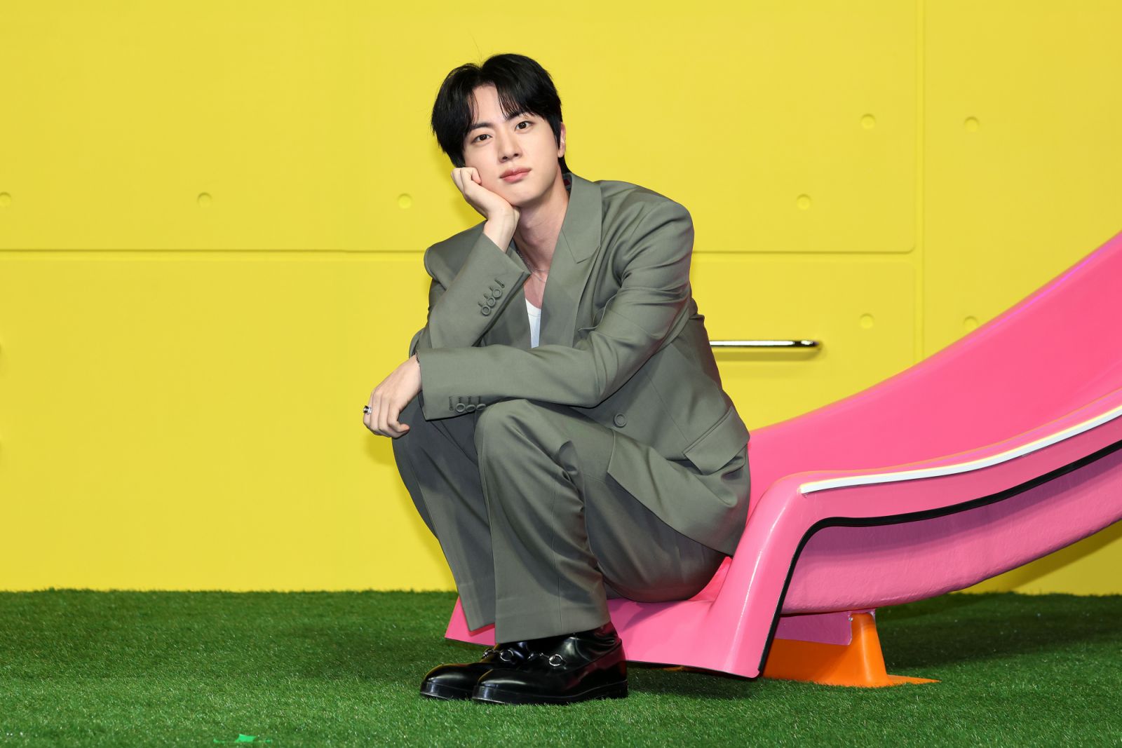 SEOUL, SOUTH KOREA - APRIL 15: Jin of BTS attends Netflix's "Kian's Bizarre B&B" Press Conference on April 15, 2025 in Seoul, South Korea. (Photo by Han Myung-Gu/WireImage)