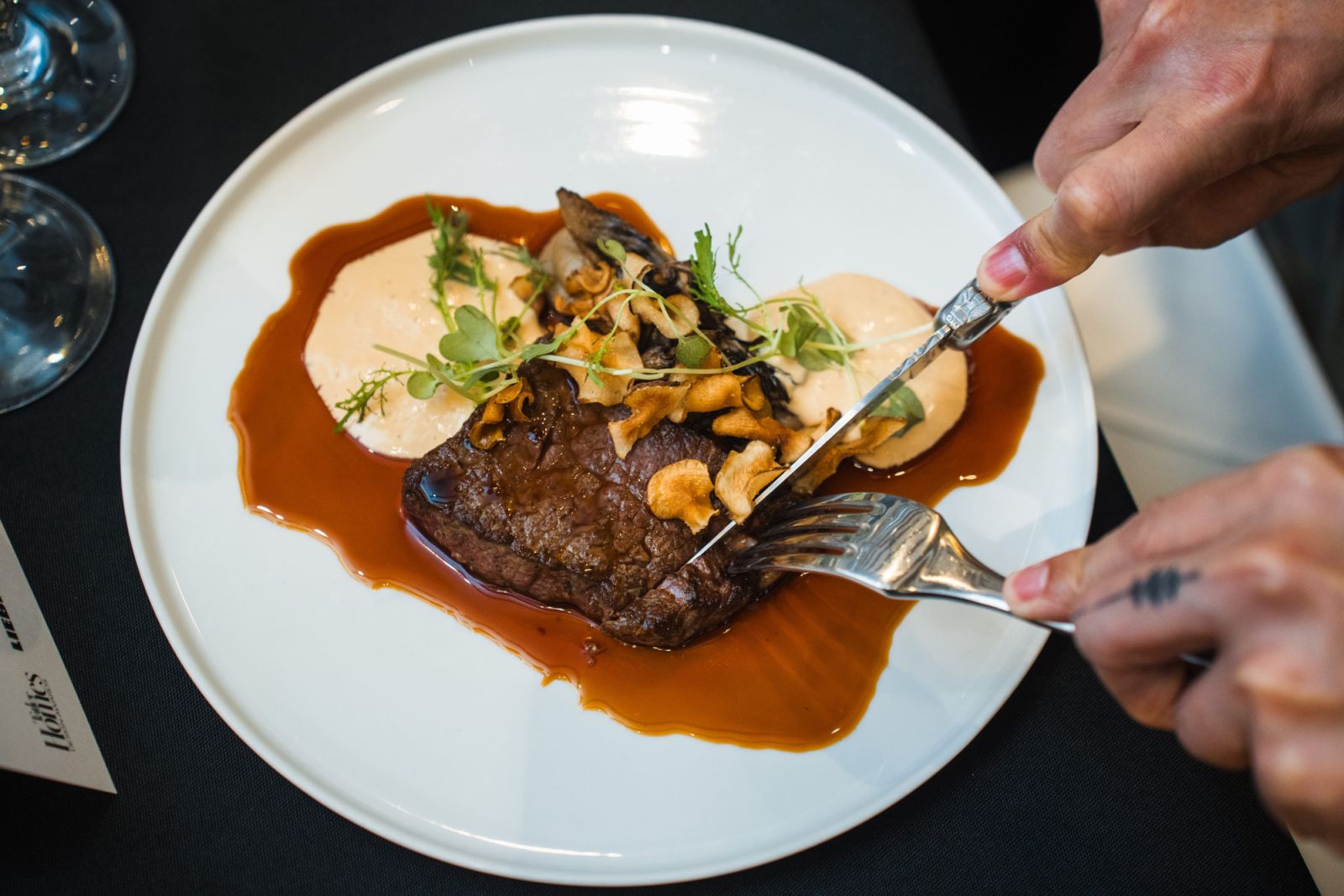 Tajima wagyu striploin, sunchoke, brown butter hollandaise and veal jus