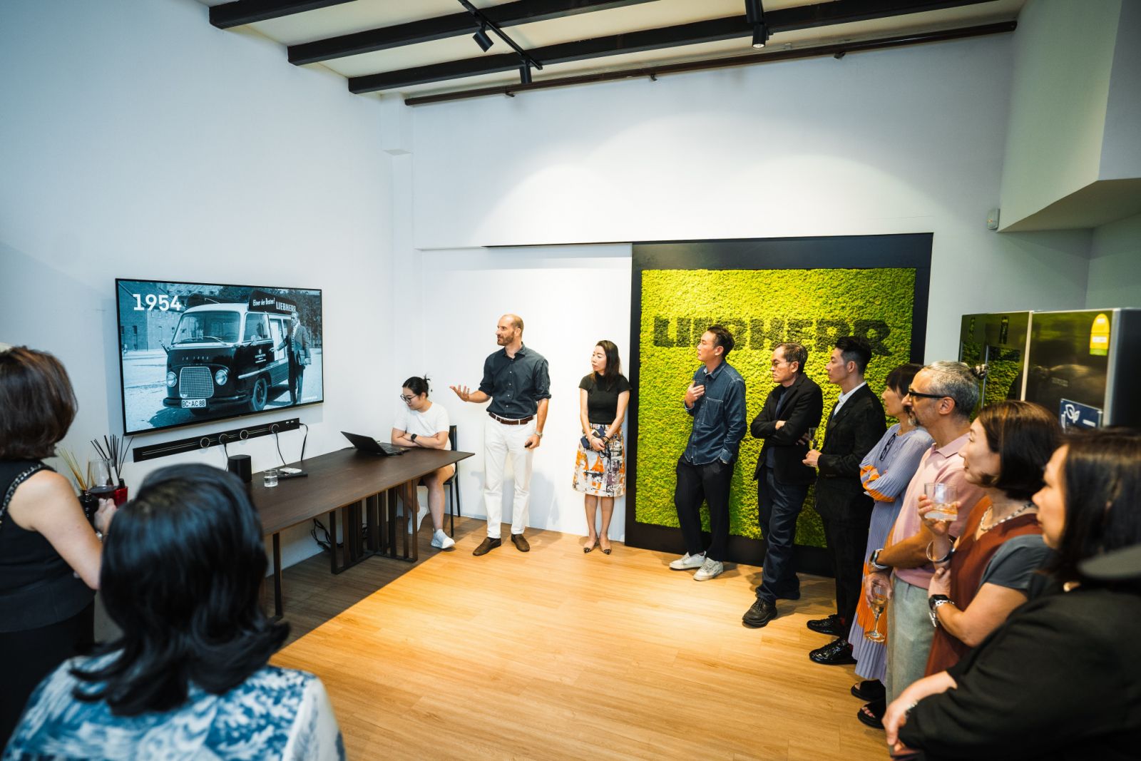 Gian Paolo Glueckler, Liebherr head of Business Area APAC, GM appliance division Liebherr Singapore and Liebherr China, giving a short presentation on the history of the brand to the Tatler Homes Design Awards 2025 jury members