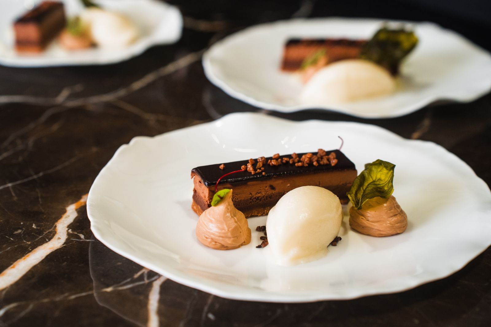 The dessert: dark chocolate gateau and yuzu sorbet