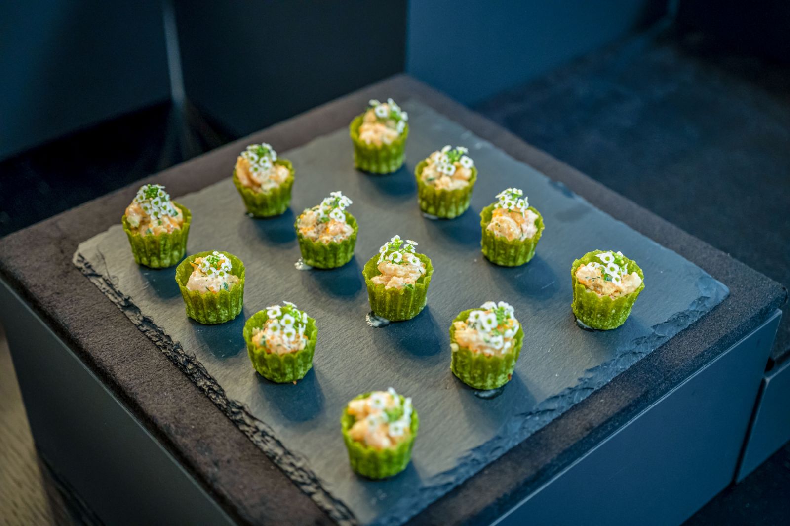 Algae kueh pie tee with lobster tartare