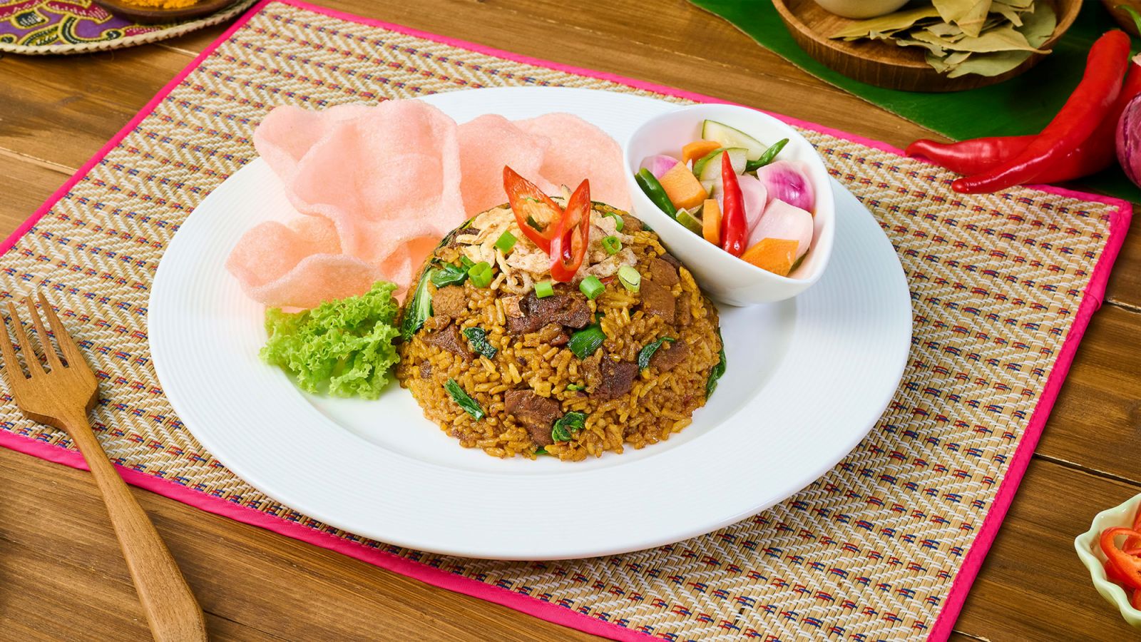 Nasi Goreng Kambing served with acah, the unbeatable combo (Image: Rumah Makan Nusantara)