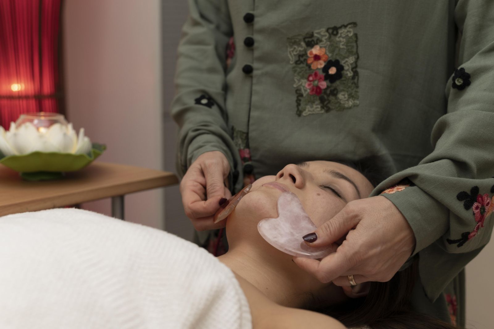 Gua sha, although often touted as a lymphatic drainage treatment, is a technique that improves blood flow and reduces inflammation.