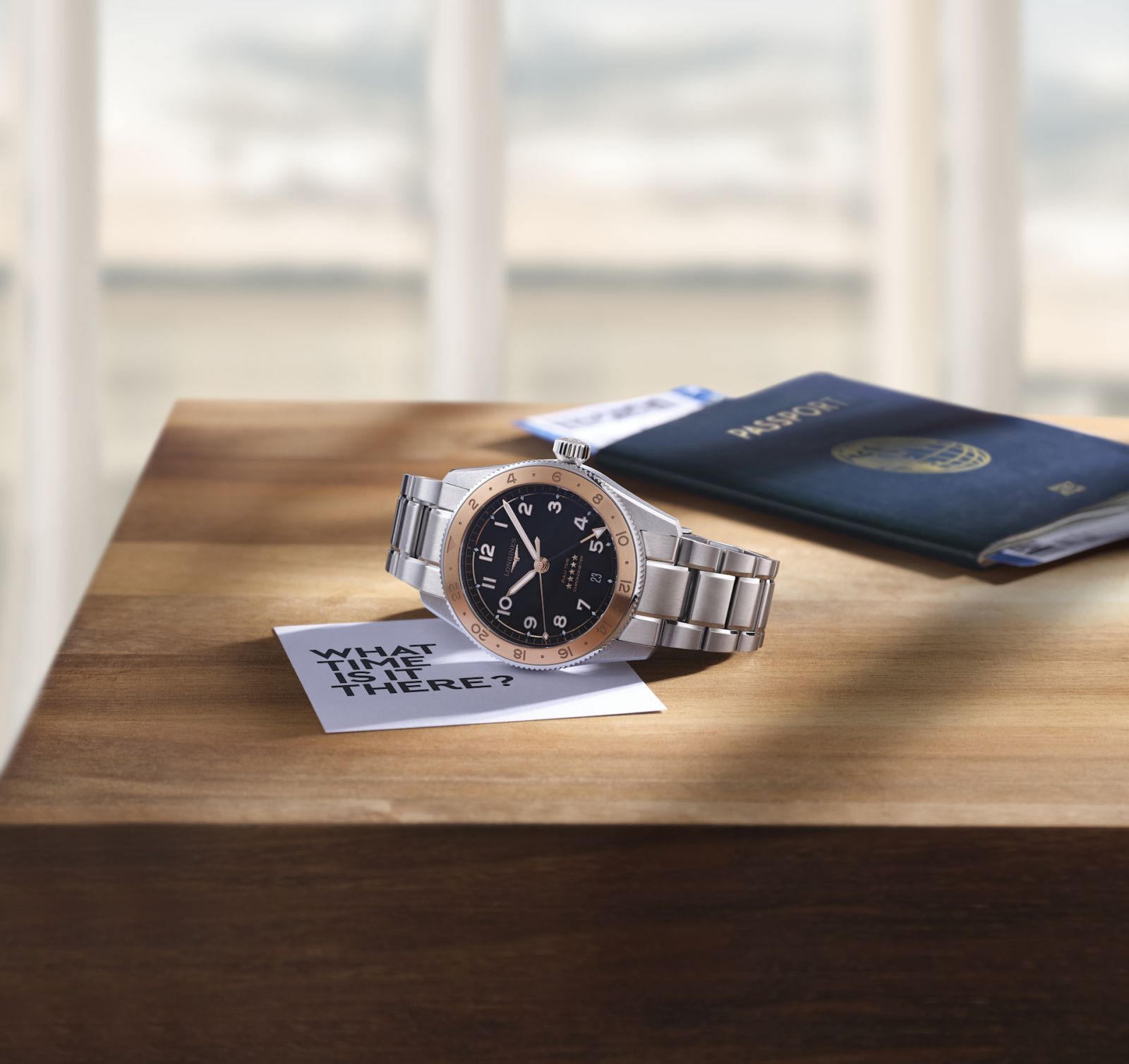 Longines Spirit Zulu Time 1925 in stainless steel with rose gold bezel