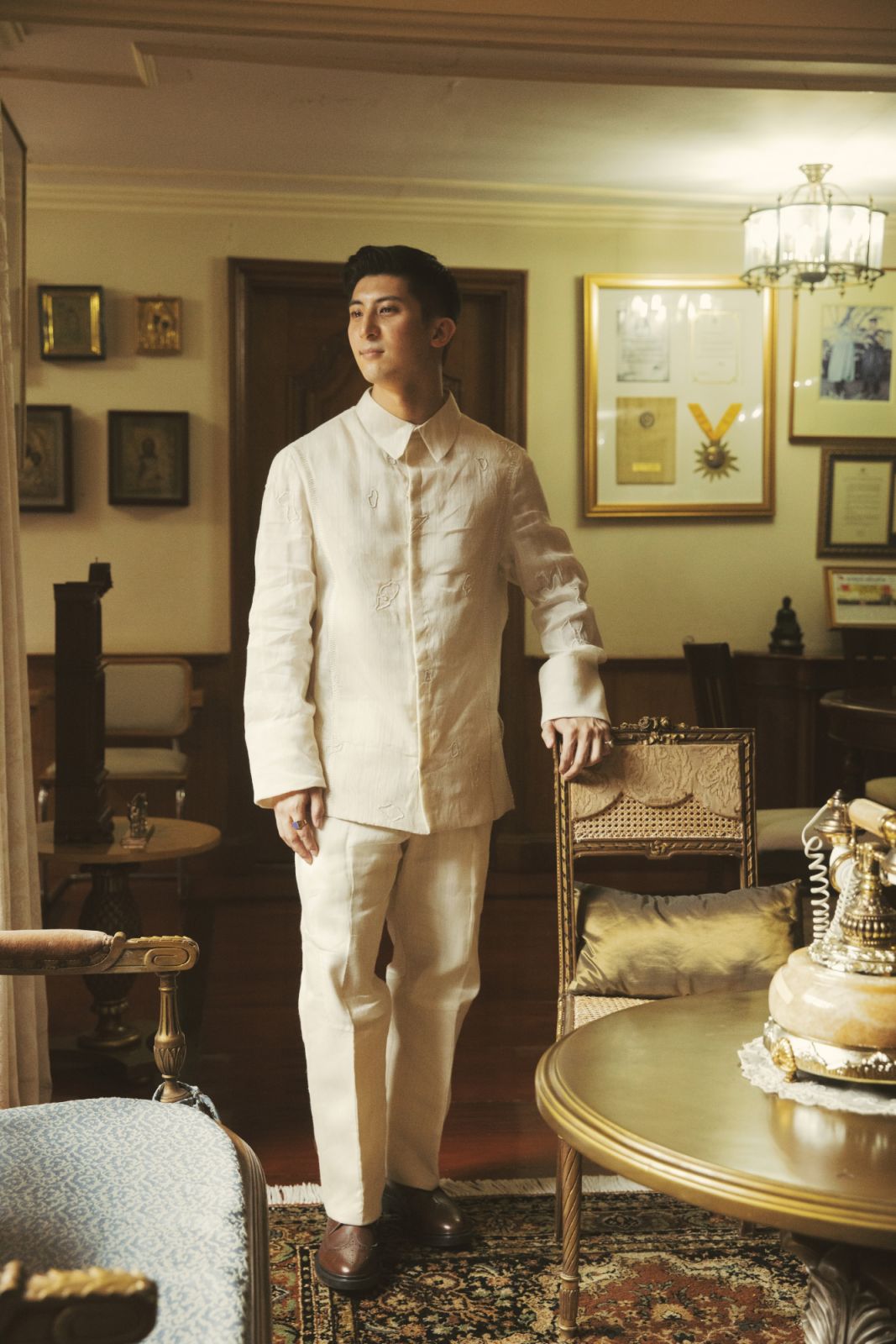 Tantoco in a custom-made barong by Carl Jan Cruz