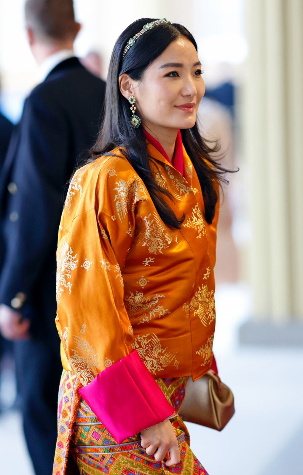 Queen Jetsun Pema Wangchuck of Bhutan wears the Bhutanese Turquoise Bandeau Tiara at a reception at Buckingham Palace for overseas guests ahead of the Coronation of King Charles III and Queen Camilla in 2023 (Photo: Max Mumby/Indigo/Getty Images)