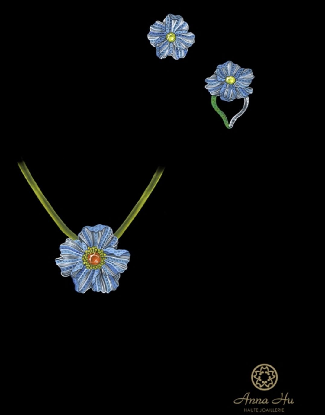 A closer look at the “Beloved Poppy Earrings” by Anna Hu worn by Queen Jetsun Pema of Bhutan (Photo: courtesy of Anna Hu Haute Joaillerie)