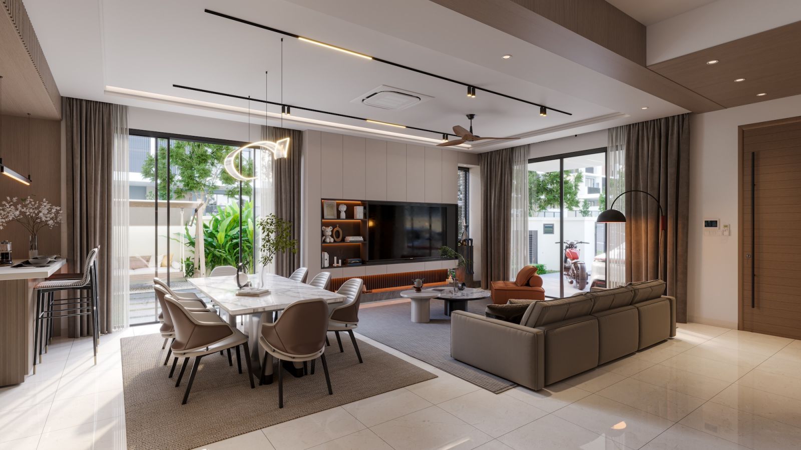 The open-plan living areas allow natural light to flow through with enhanced glazing, creating bright, airy spaces that reduce the need for artificial lighting whilst maintaining comfortable indoor temperatures