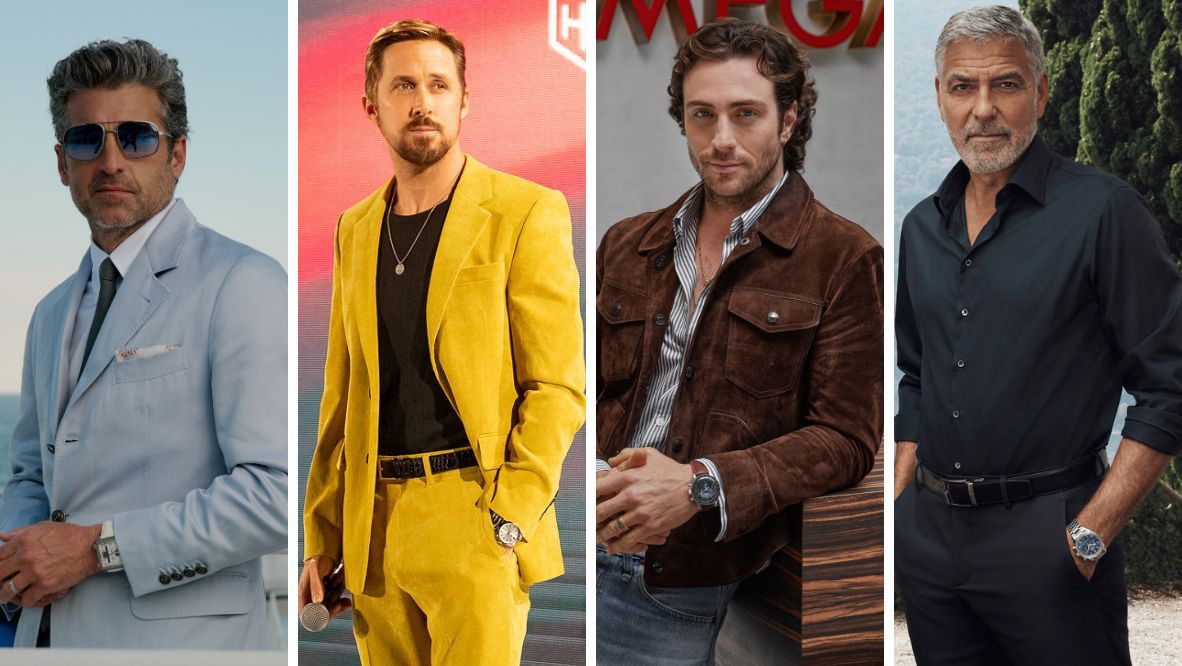 Celebrity watch ambassadors Patrick Dempsey, Ryan Gosling, Aaron Taylor-Johnson, and George Clooney (Photos: Omega and Tag Heuer)