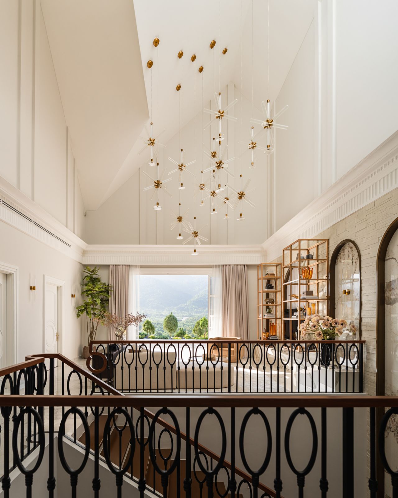 Custom lighting was multipled to create dramatic impact without relying on traditional chandeliers