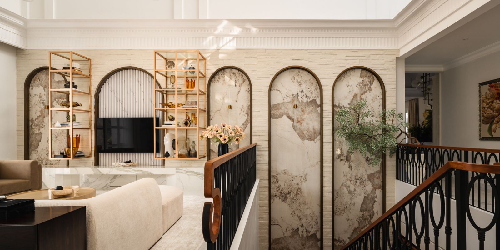 White walls, a staple of English cottage interiors, gain depth and nuance through carefully selected textures and materials like marble