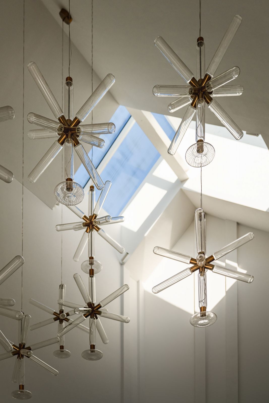 Custom lighting plays with geometry like these starburst configurations